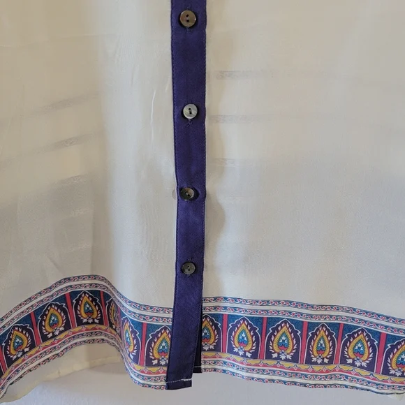 Sundance Ivory 100% Silk Floral Button-Up Blouse Sz L Boho Office Siren Peasant